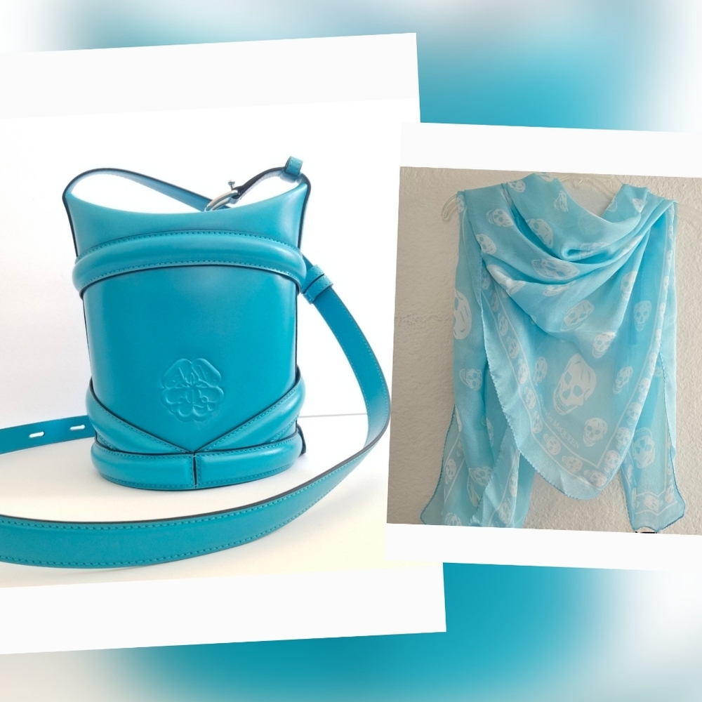 Alexander McQueen Bucket Crossbody and Skull Silk Scarf Bundle - Picture 1 of 14